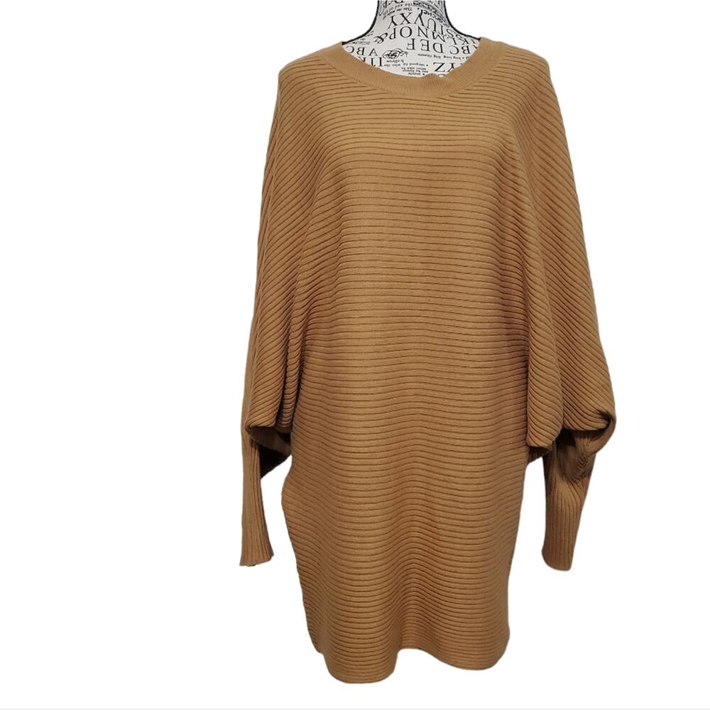 By Together Tunic Sweater Dress Mustard Yellow Bat Wing Sleeve Bodycon Large